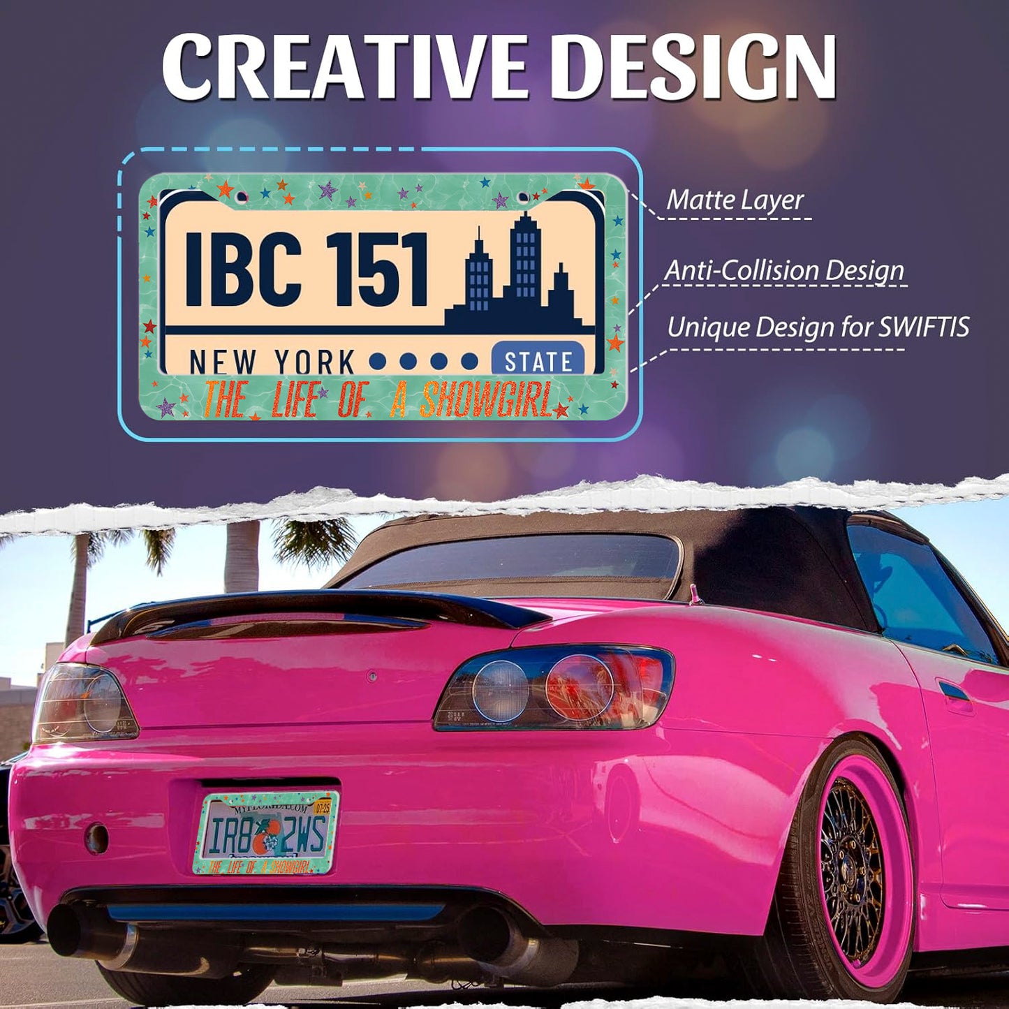 License Plate Frame for Car, Showgirl Style Car Plate Frame with Screws for Standard Us Canada License Plate Holder