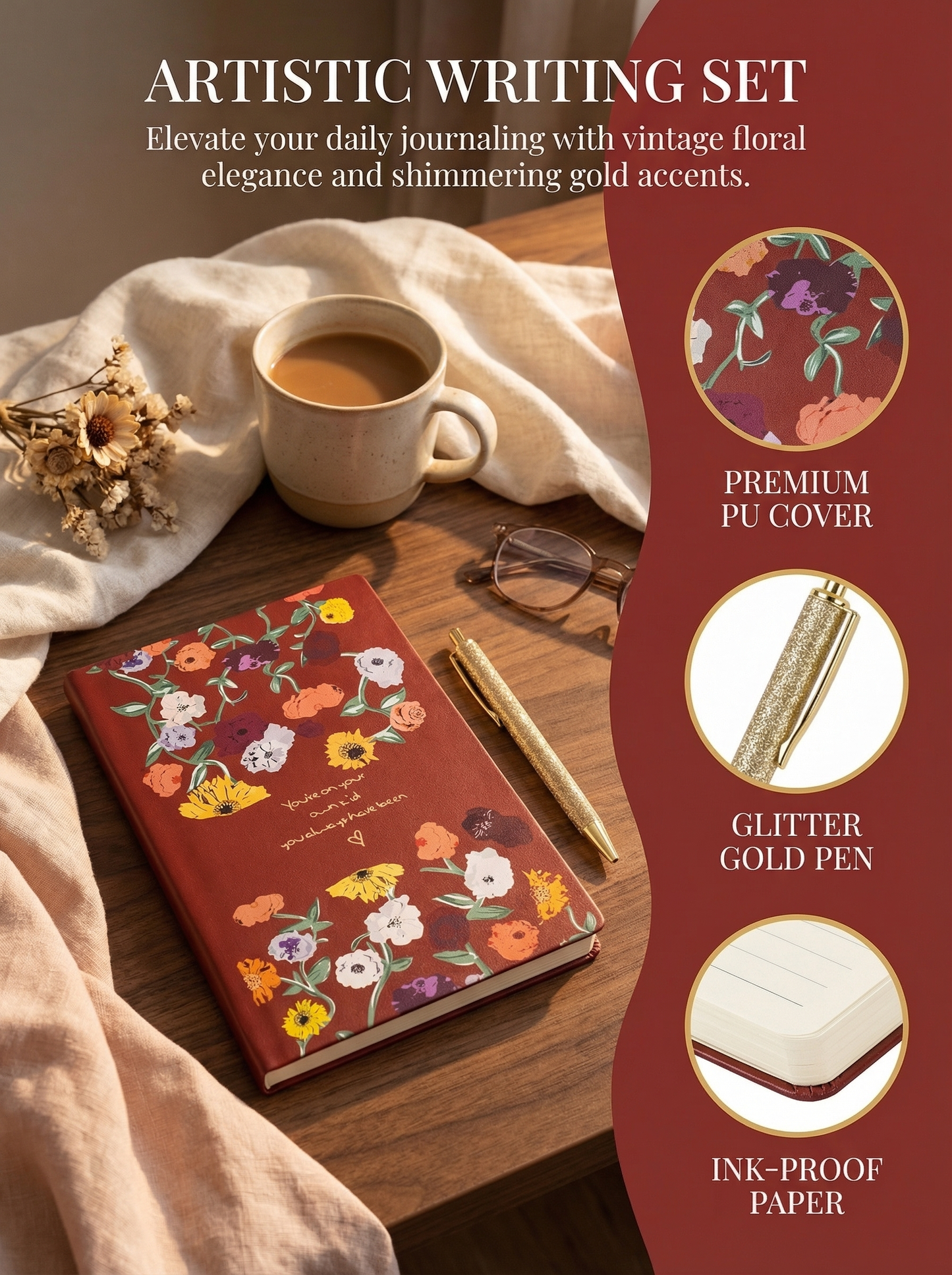 The Piano Inspired Premium Layflat Notebook with Pen, 100 Pages 8.6x6 Inch, Waterproof Music Journal for Piano Composition Notebook Cover, Office Decor