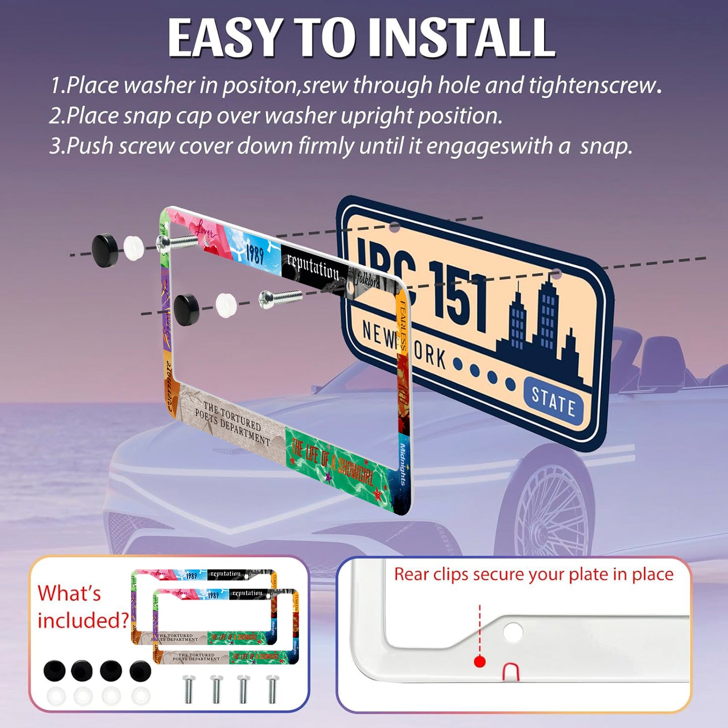 License Plate Frame for Car, All Music Verson Plate Frame with Screws for Standard Us Canada