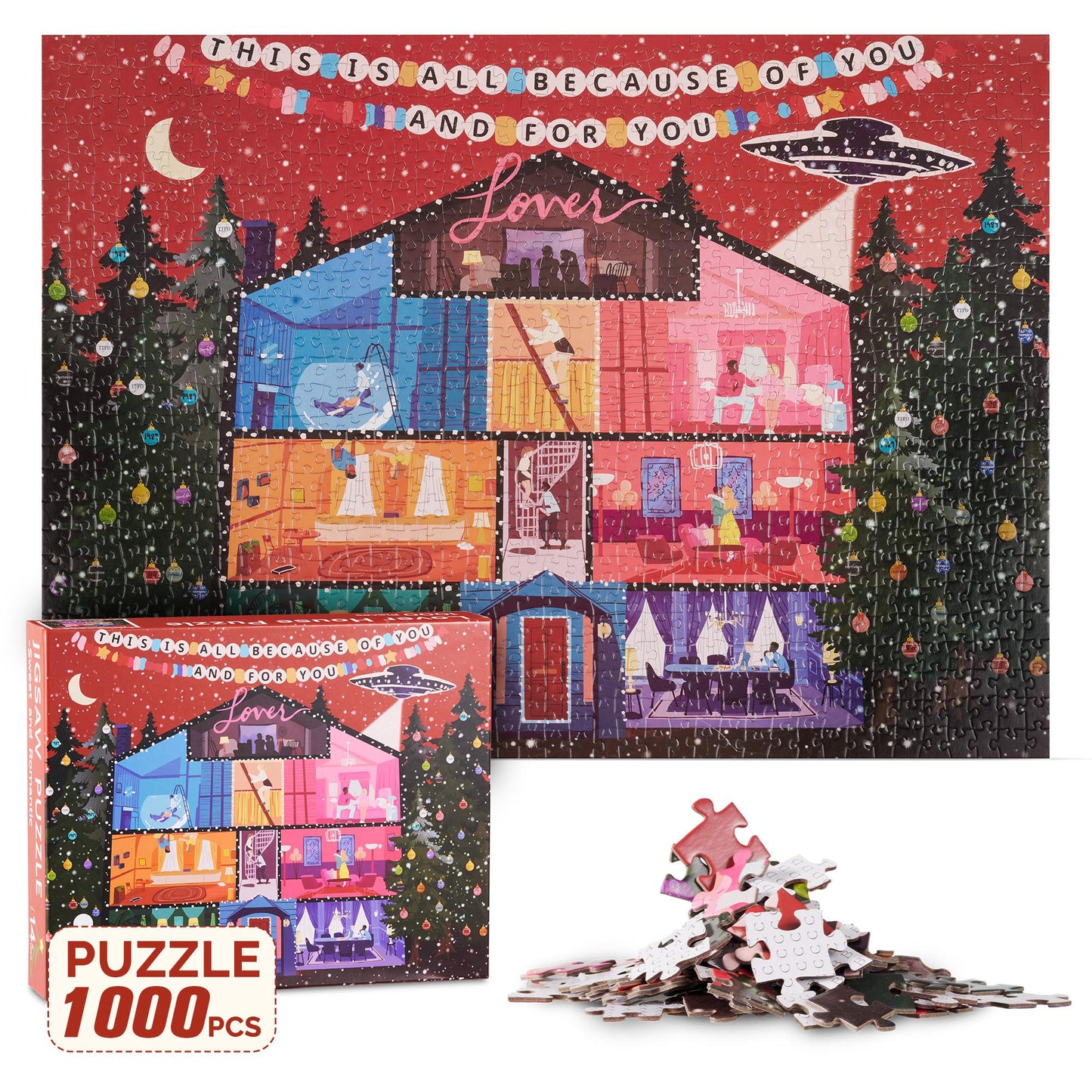 Lover House Puzzles for Adults 1000 Pieces, Romantic LoverHouse Puzzles with Paper Art